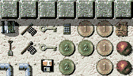 Dithered game texture showing Per.Oxyd items in 16 colors